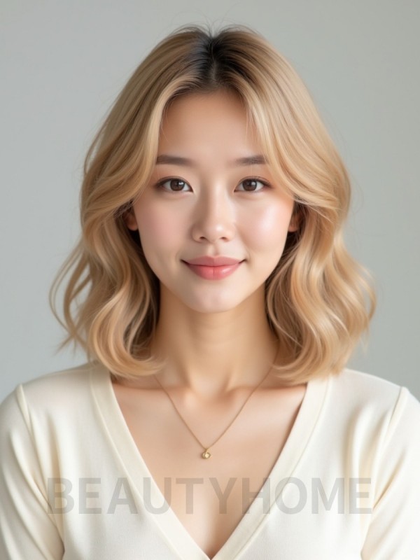 골든 블론드 쇄골 컬 단발