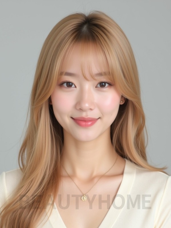 골든 블론드 쇄골 생머리+시스루뱅