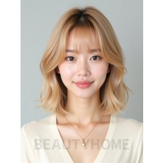골든 블론드 턱밑 그라데이션 단발+커튼뱅