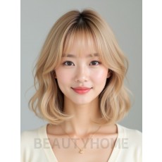 골든 블론드 턱밑 스택 단발+풀뱅