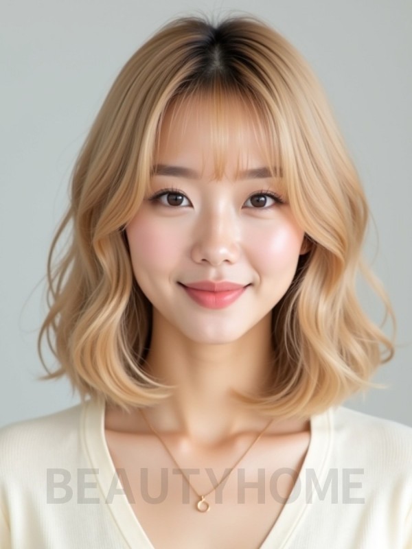골든 블론드 턱밑 블런트 단발+시스루뱅
