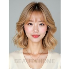 골든 블론드 쇄골 컬 단발+뱅