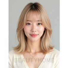 골든 블론드 턱밑 블런트 단발+풀뱅