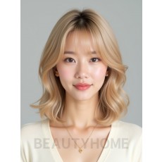 골든 블론드 쇄골 스택 단발+시스루뱅
