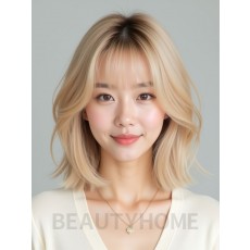 골든 블론드 쇄골 레이어드 단발+커튼뱅