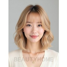골든 블론드 턱밑 텍스처 단발+시스루뱅