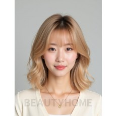 골든 블론드 턱밑 웨이브 단발+사이드뱅