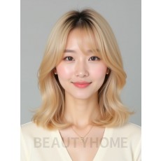 골든 블론드 어깨 그라데이션 단발+풀뱅