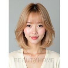 골든 블론드 어깨 블런트 단발+뱅