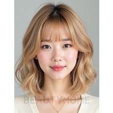 골든 블론드 쇄골 그라데이션 단발+풀뱅