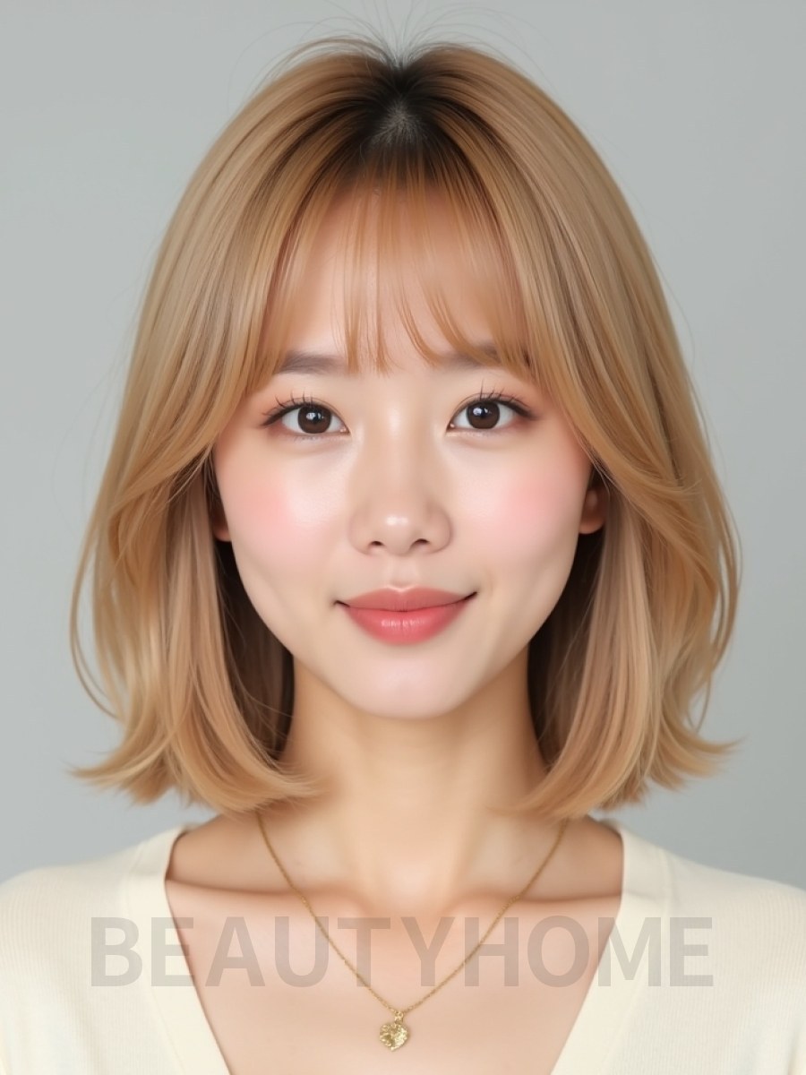 골든 블론드 어깨 스트레이트 단발+커튼뱅