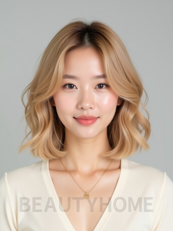 골든 블론드 어깨 컬 단발