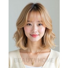 골든 블론드 어깨 스택 단발+뱅