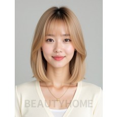 골든 블론드 쇄골 스트레이트 단발+사이드뱅