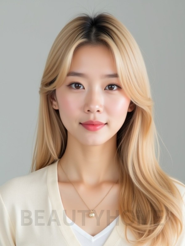 골든 블론드 쇄골 생머리+사이드