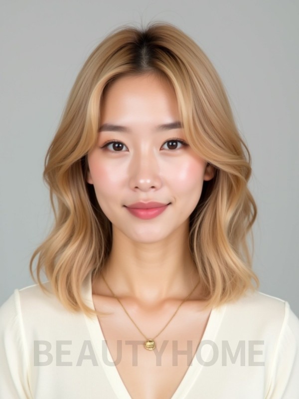 골든 블론드 어깨 레이어드 단발