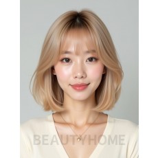 골든 블론드 쇄골 인버티드 단발+시스루뱅