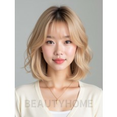 골든 블론드 턱밑 인버티드 단발+시스루뱅