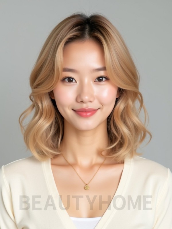 골든 블론드 쇄골 웨이브 단발