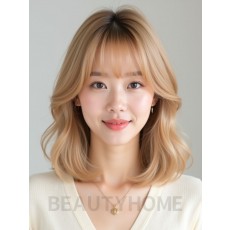 골든 블론드 쇄골 텍스처 단발+풀뱅