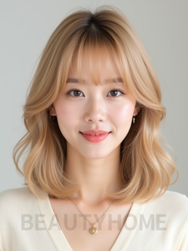 골든 블론드 쇄골 텍스처 단발+풀뱅