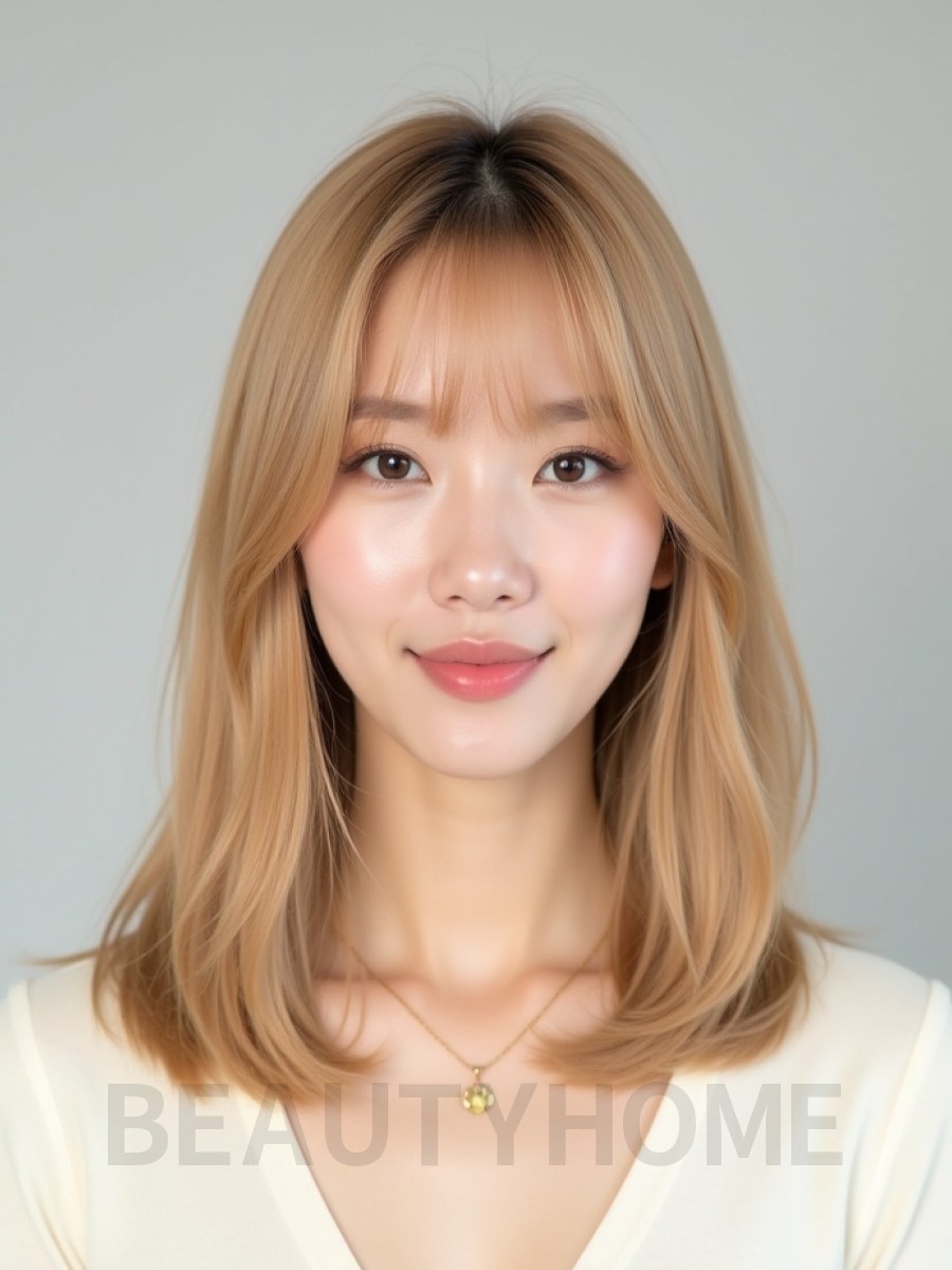 골든 블론드 어깨 생머리+센터