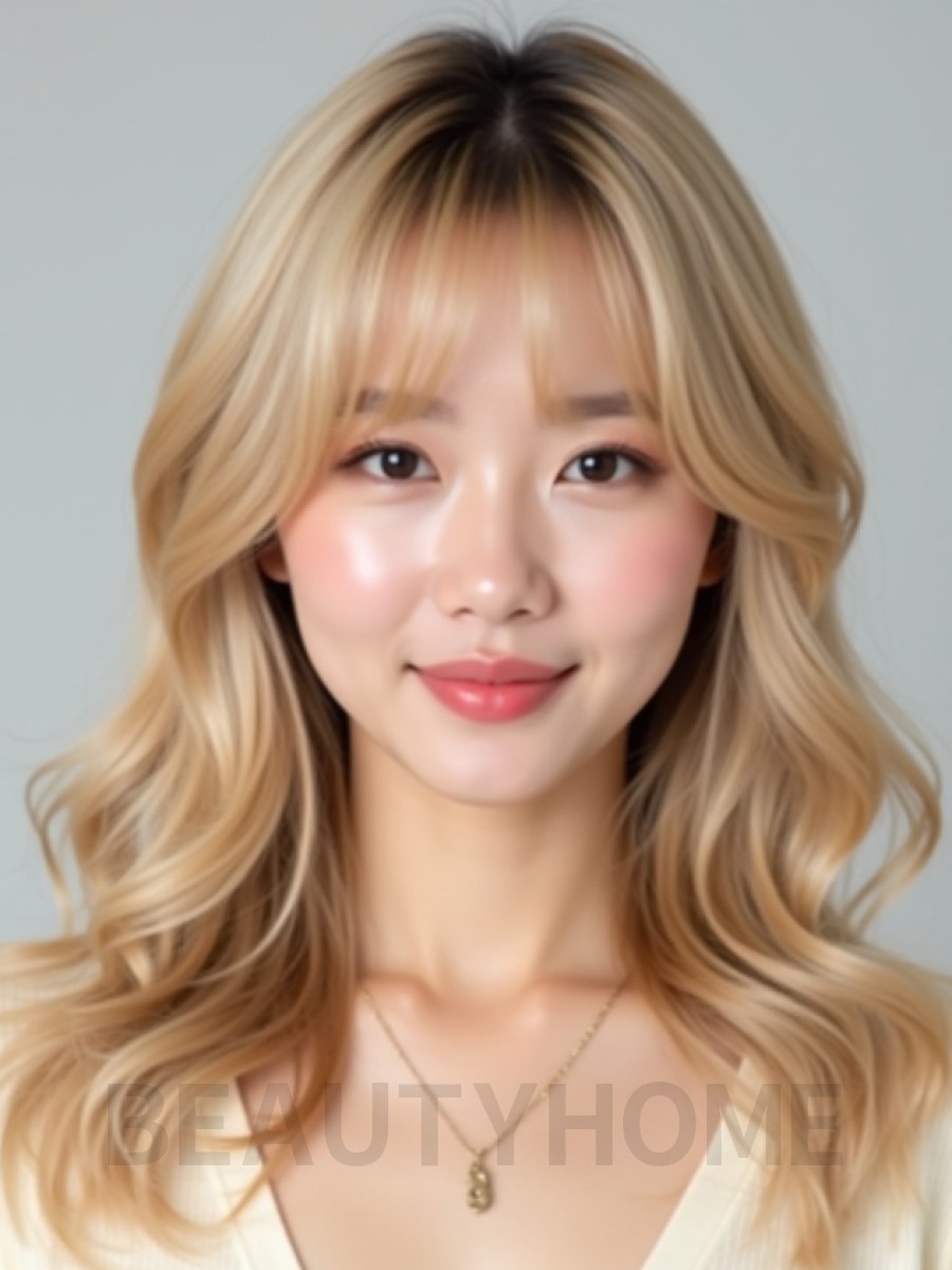 골든 블론드 쇄골 웨이브+풀뱅