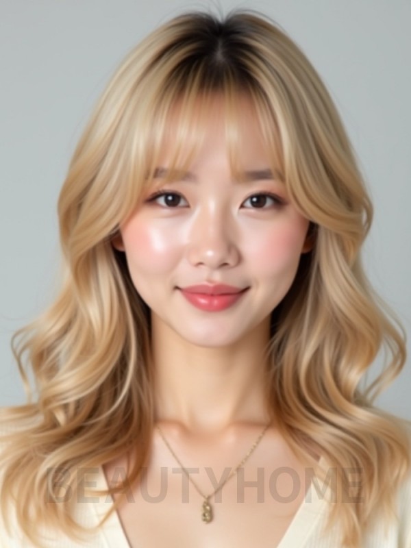 골든 블론드 쇄골 웨이브+풀뱅