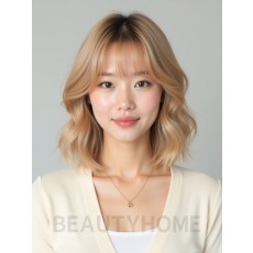 골든 블론드 어깨 웨이브 단발+뱅