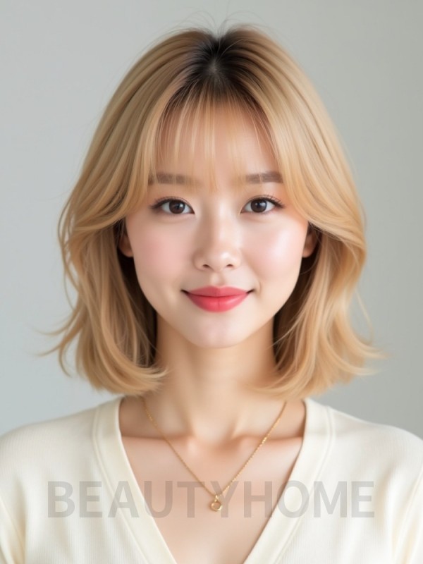 골든 블론드 턱밑 인버티드 단발+뱅