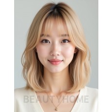 골든 블론드 턱밑 블런트 단발+뱅