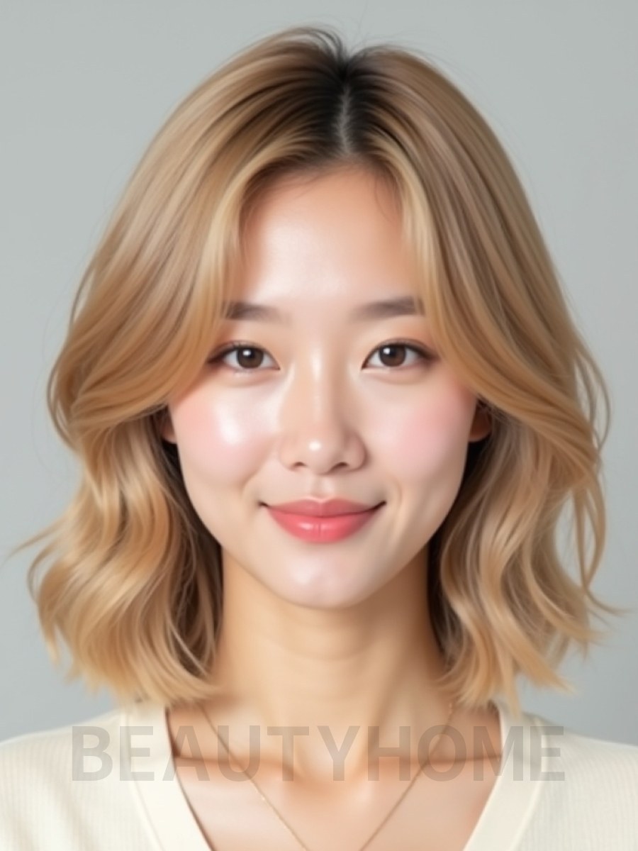 골든 블론드 어깨 웨이브 단발