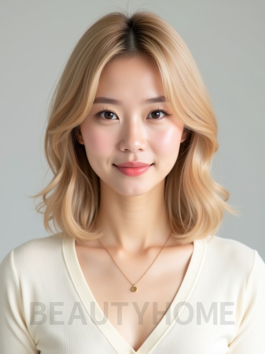 골든 블론드 어깨 인버티드 단발