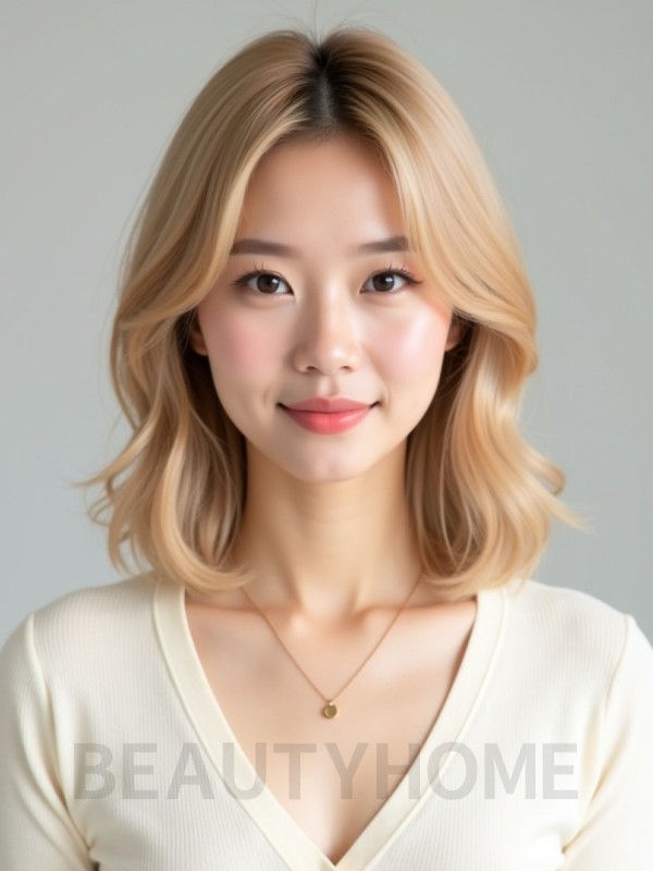 골든 블론드 어깨 인버티드 단발