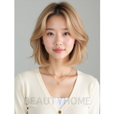골든 블론드 쇄골 비대칭 단발+사이드뱅