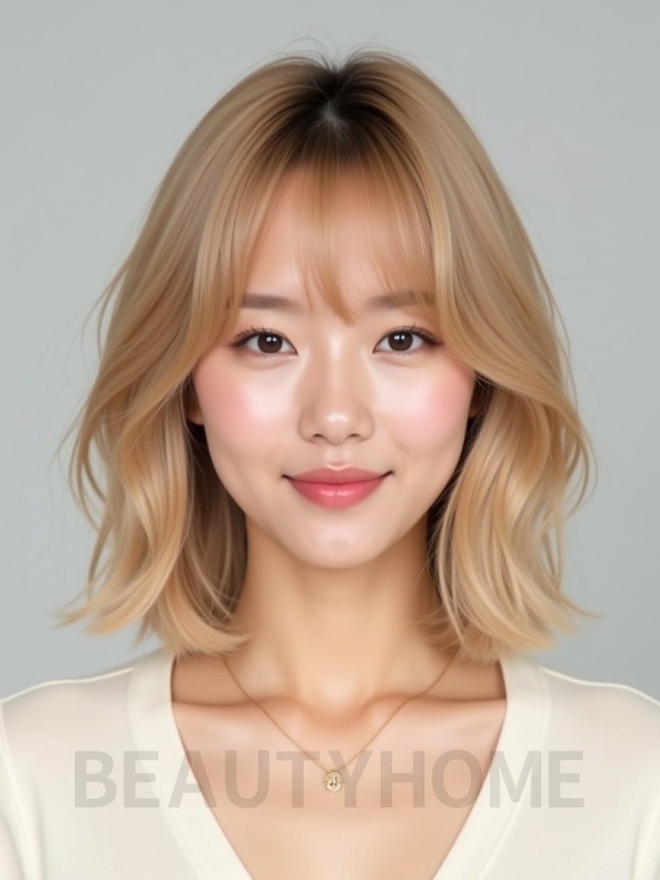 골든 블론드 턱밑 그라데이션 단발+뱅
