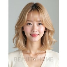 골든 블론드 어깨 인버티드 단발+시스루뱅