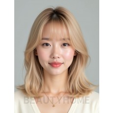 골든 블론드 어깨 스트레이트 단발+시스루뱅