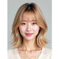 골든 블론드 쇄골 텍스처 단발+사이드뱅