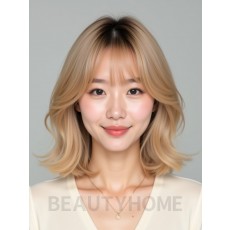 골든 블론드 턱밑 그라데이션 단발+시스루뱅