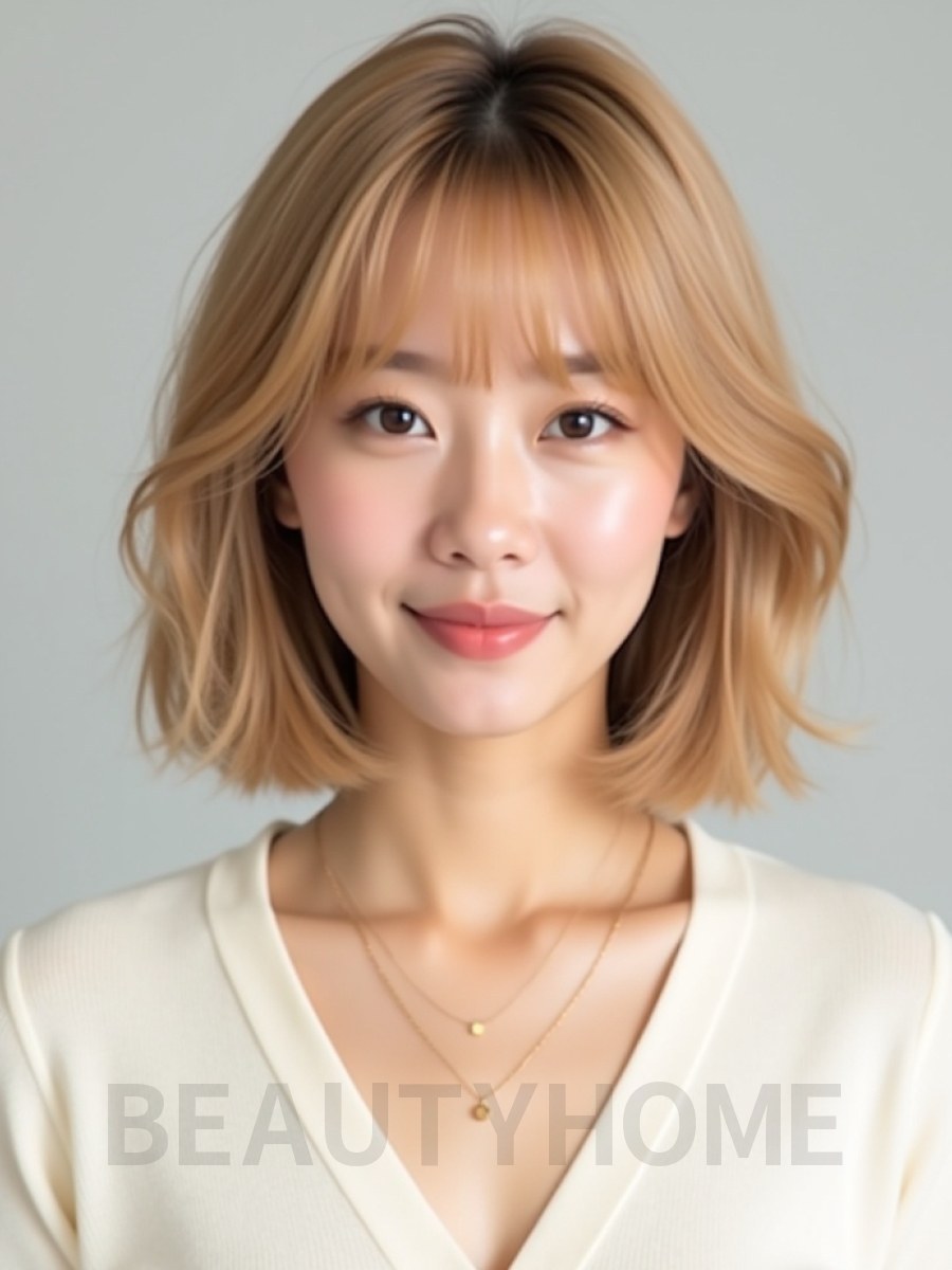 골든 블론드 어깨 블런트 단발