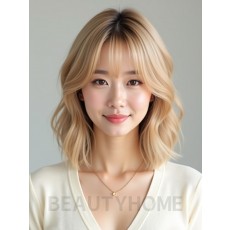 골든 블론드 턱밑 비대칭 단발+뱅