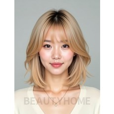 골든 블론드 턱밑 인버티드 단발+사이드뱅