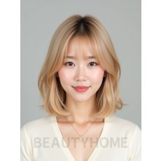 골든 블론드 턱밑 레이어드 단발+사이드뱅