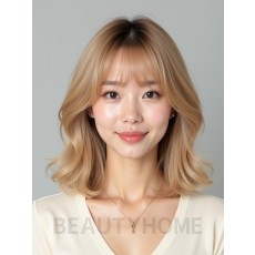 골든 블론드 턱밑 레이어드 단발+시스루뱅