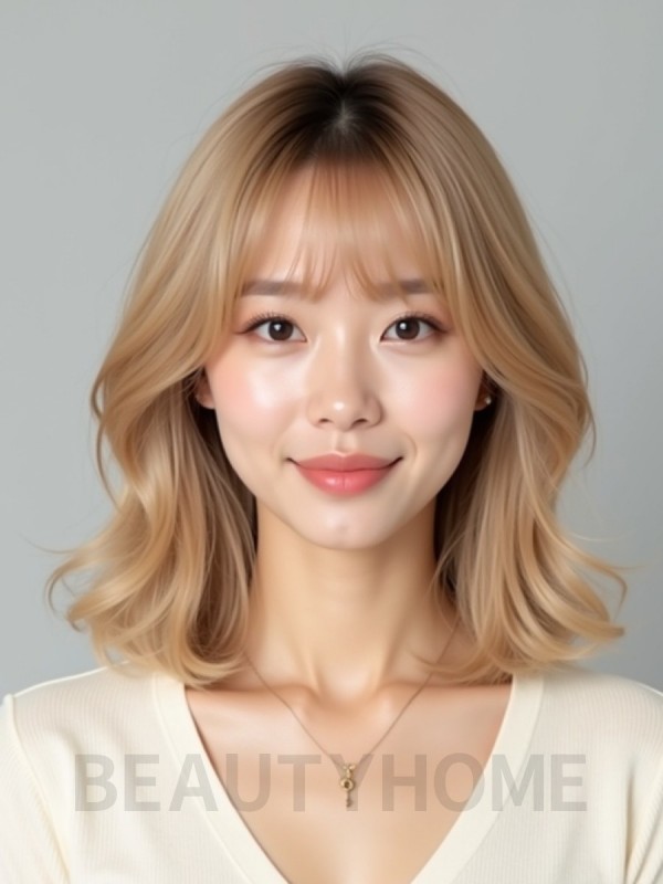 골든 블론드 턱밑 레이어드 단발+시스루뱅