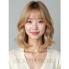 골든 블론드 어깨 스택 단발+풀뱅