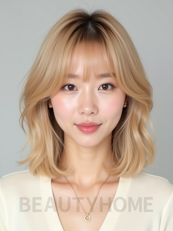 골든 블론드 쇄골 그라데이션 단발