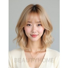 골든 블론드 턱밑 웨이브 단발+커튼뱅