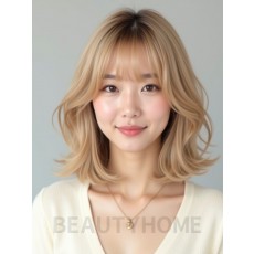 골든 블론드 어깨 레이어드 단발+뱅